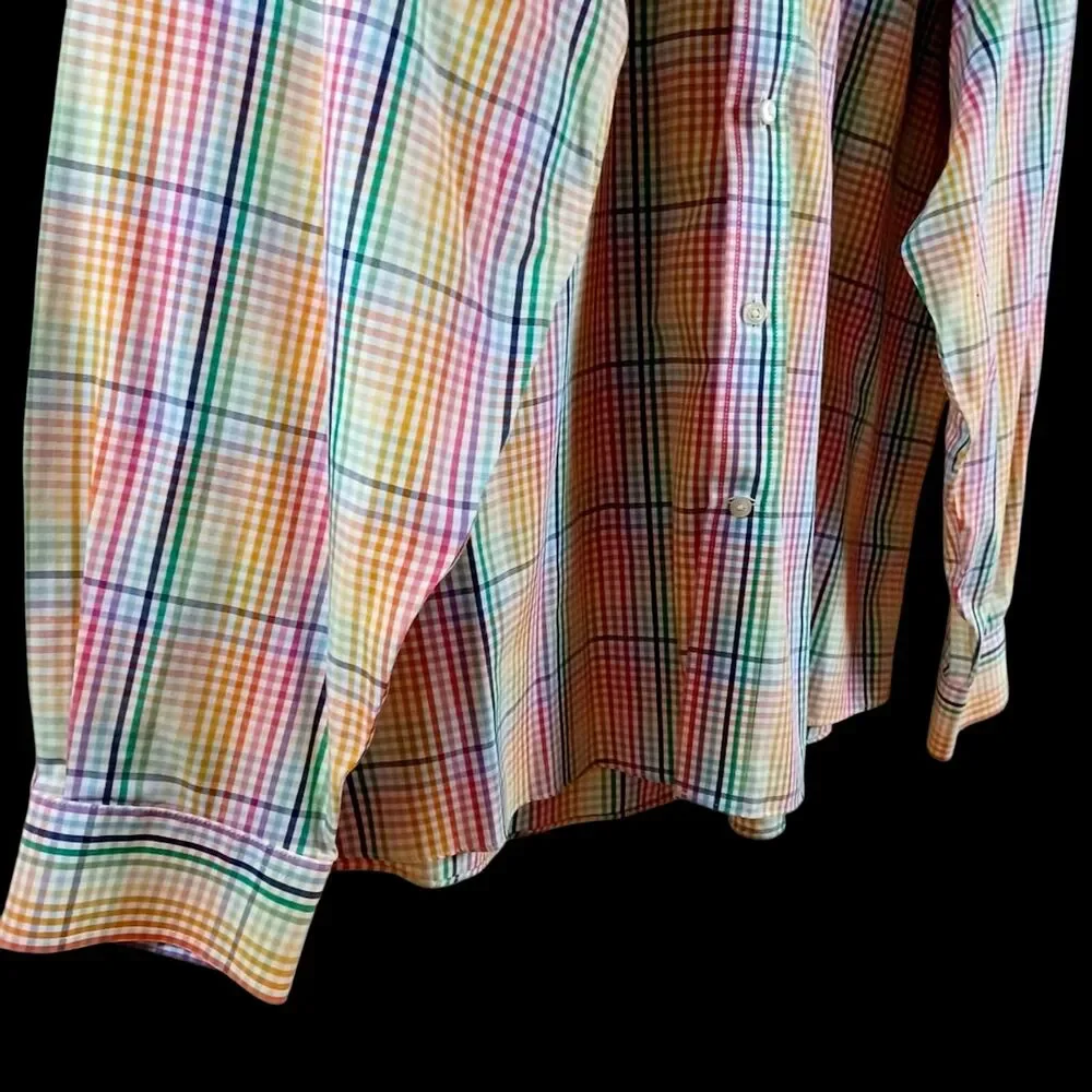 Enro Men’s XXL Rainbow Button Down Shirt Plaid Non-Iron 100% Cotton Tailored - Picture 5 of 9